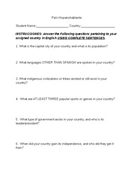 Preview of Spanish-speaking Country Questionnaire