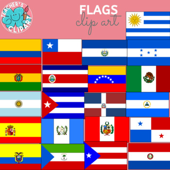 Spanish Speaking Countries Flags Banderas Paises Hispanohablantes Clipart Bundle