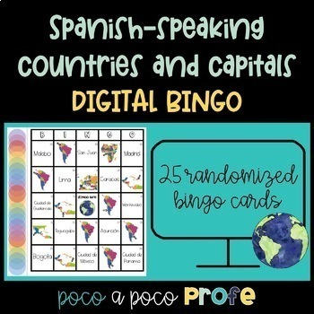Preview of Spanish-speaking countries and capitals digital bingo game for Google Slides™