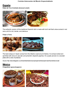 Preview of Spanish sub packet Interesting foods Spanish-speaking world Word doc