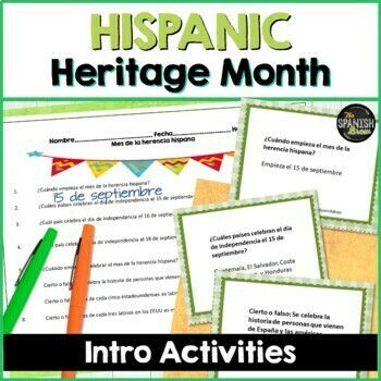 Preview of Spanish task cards & worksheets for Hispanic Heritage Month facts