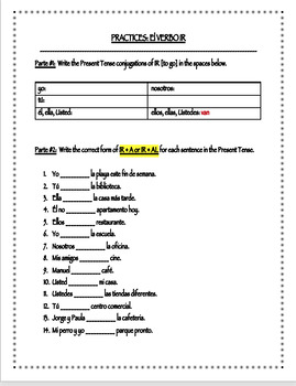 Preview of Spanish - the Verb IR + A, IR+A+INFINITIVE Practices - mini-Workbook