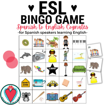 Preview of Spanish to English Cognates Vocabulary Bingo Game ESL, ELL Bilingual Activity