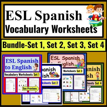 Preview of Spanish to English ESL Newcomer Activities: Vocabulary Worksheets BUNDLE sets