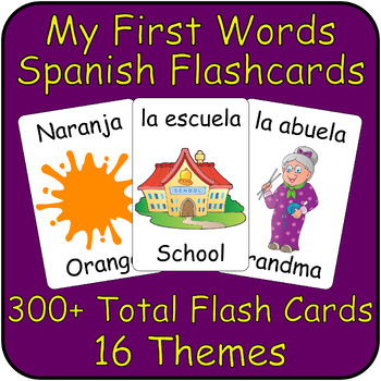 Preview of Spanish to English First Words Flashcards - 300+ Beginner Vocabulary Flash Cards