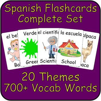 Preview of Spanish-English Flash Cards Bilingual Bundle - 700+ Vocab Words/20 Themes ESL