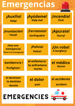 Preview of Spanish to English Poster - Emergency Words