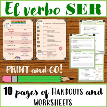 Preview of Spanish verb SER/ El verbo SER: handouts and worksheets