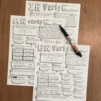 Preview of Spanish verb practice -AR -ER -IR verbs Ser Estar Tener Conjugation worksheets