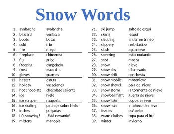 Preview of Spanish winter vocabulary