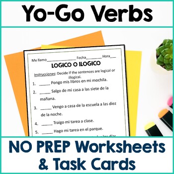 Preview of Spanish Yo go verbs present tense activities - Spanish worksheet & task cards