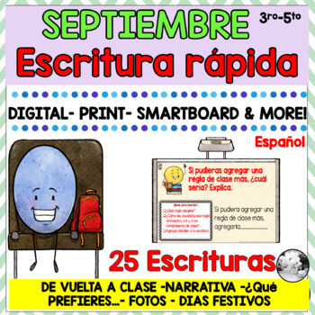 Preview of Spanish writing prompts and journal- Google Slides- Distance learning -September