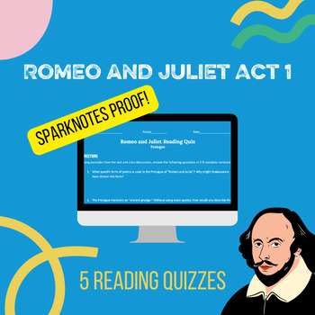Preview of Sparknotes-Proof Act 1 Romeo and Juliet Reading Quizzes (by scene)