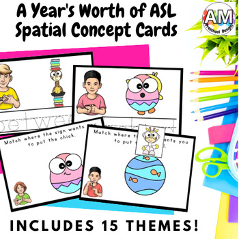 Preview of Spatial Concept Preposition Worksheets for the whole year - ASL Vocab Task Cards