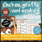 Spatial Placement of Letters - Chicken, Giraffe and Monkey