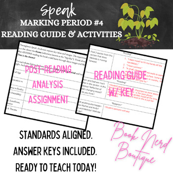 Preview of Speak (Anderson) Marking Period #4 Reading Guide & Analysis Activities with Keys