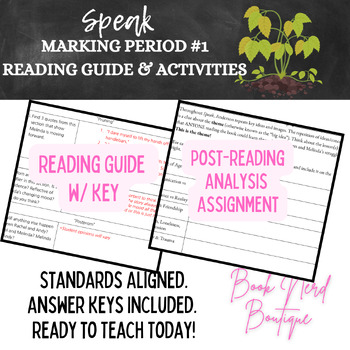 Preview of Speak (Anderson) Marking Period #1 Reading Guide & Analysis Activities with Keys
