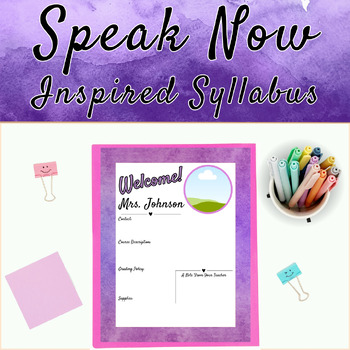 Preview of Speak Now Taylor Swift Inspired Purple Editable Syllabi Set For Back To School