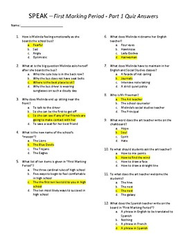 Speak Quizzes & Final Exam - Periods 1-4 with Answer Key