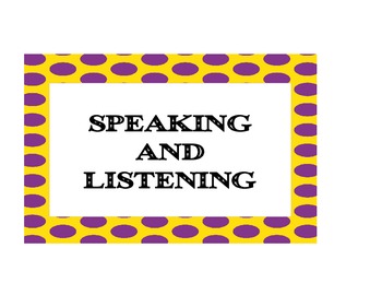 Preview of Common Core Speaking & Listening "I Can Posters" (Yellow/Purple Dots)