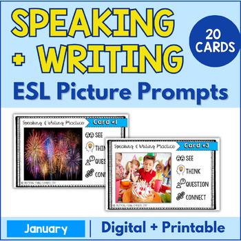 Preview of ESL Speaking & ESL Writing Cards {January} | ESL Winter