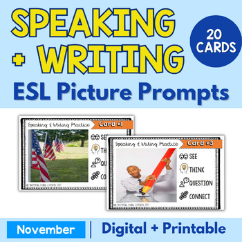 Preview of Speaking & Writing Cards for ELL Students {November}