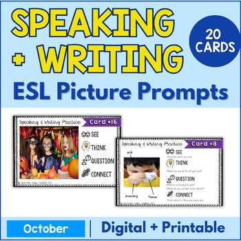Preview of ESL Speaking & Writing Picture Cards - ESL Conversation Task Cards  {October}