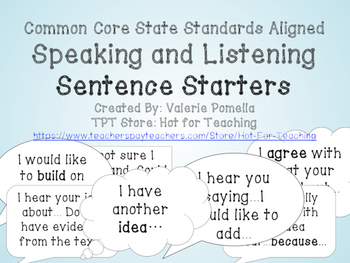 Preview of Speaking and Listening Sentence Starters Posters and Cards
