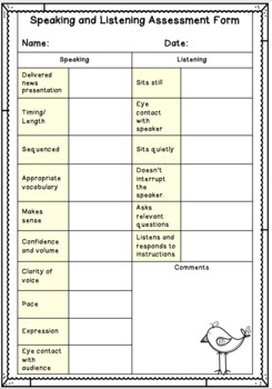 speaking and listening skills assessment checklist tpt