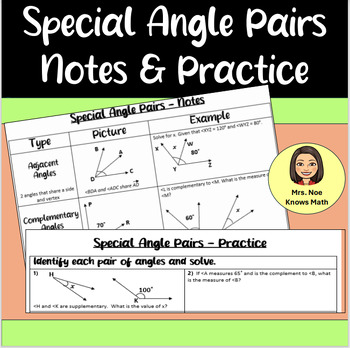 Preview of Special Angle Pair Notes and Practice