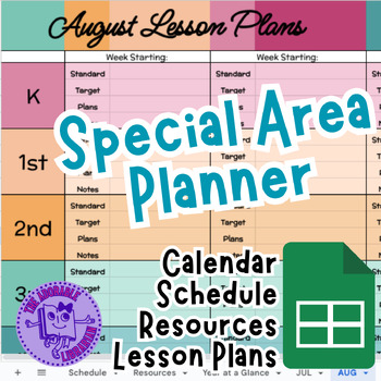 Preview of Special Area Planner Calendar Schedule Google Sheet - Library PE Music Art Stem
