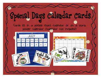 Preview of Special Days Calendar Cards