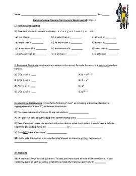 Preview of Special Discrete Probability Distributions Worksheet #4