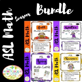 Preview of ASL Seasonal Math Cards Activities and Games Bundle Pre-K Kindergarten Sp. Ed.