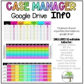 Preview of Special Ed Google Drive Organizer (Editable) - Case Manager
