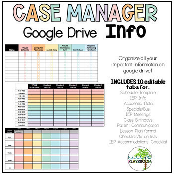 Preview of Special Ed Google Drive Organizer (Editable-Pastels) - Case Manager