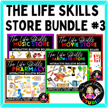 Preview of Special Ed Interactive Vocational Bulletin Board Life Skills Stores Bundle #3