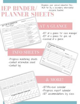 Preview of Special Ed. Teacher IEP Binder/Planner sheets