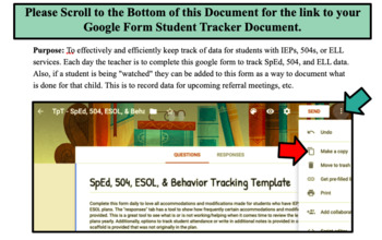 Preview of Special Education, 504, ELL, or behavioral plan tracking document/data log