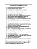 Special Education Accommodation Quick Reference Sheets