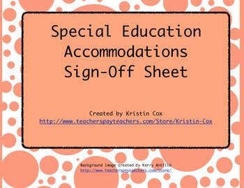 Preview of Special Education Accommodations Sign-Off Sheet