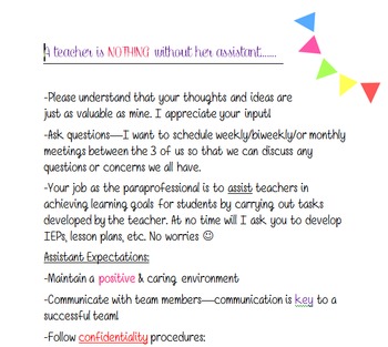 Preview of Special Education Assistant Paraprofessional Expectations