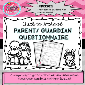 Preview of Special Education Back to School Parent Questionnaire