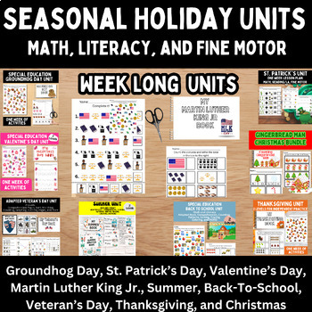 Preview of Special Education Bundle of Holiday Units- Seasonal Activities-  No PREP