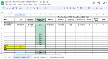 Preview of Special Education Caseload Spreadsheet