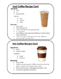 Special Education Coffee Cart Recipe Cards