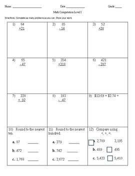 Preview of Special Education Common Core Math Computation Probes Package Grades 5 - 8 MTSS