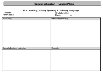 Preview of Special Education Standards-Based Lesson Plan Templates