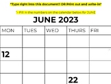 Special Education- Distance Learning-JUNE calendar practice