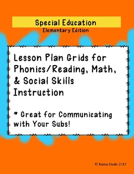 Preview of Special Education Elementary Edition - Lesson Plan Grid  - Various Subjects!